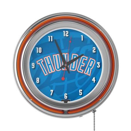 Oklahoma City Thunder NBA Fade Chrome Double Ring Neon Clock - Blue, Red, White