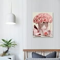 thumbnail image 3 of Nawypu Fashion Pink Makeup Wall Art Framed Perfume High Heels Pink Rose Flowers Pictures Modern Canvas Artwork Wall Decor Painting for Women Dresser Bedroom Decoration Ready to Hang, 3 of 4