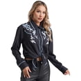 thumbnail image 4 of Sywiyi Chemises Western Cowgirl pour Femmes à Boutons Manches Longues Col Rétro Blouse Décontractée Type C S, 4 of 7