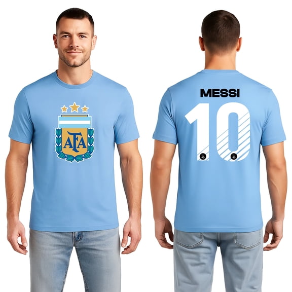 Icon Sports Officially Licensed Argentine Football Association Lionel Messi Cotton T-Shirt - Unisex Adult - AFA699CT Light Blue L