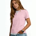 thumbnail image 4 of VJGBEGW Women's Fashion Fake Two-Piece Henley Neck Short Sleeve T-Shirt Casual Loose Fit Basic Tee Top Breathable Cotton Blend Shirt Pink 2XL, 4 of 6