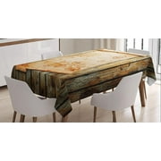 Island Map Tablecloth, Treasure Map on Rustic Timber X Marks The Grunge Spot Nautical Pirates Concept, Dining Room Kitchen Rectangular Table Cover, 60" X 84", Cream Brown