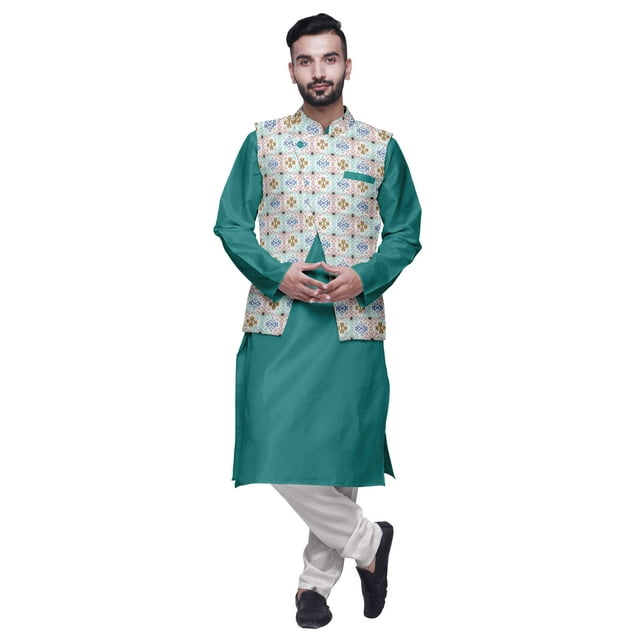 Atasi Ensemble Kurta Churidar Col Mandarin & Veste Imprimée Nehru pour Hommes