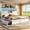 White, variant on Full Platform Beds with Flip-down Storage Headboard Farmhouse Bookcase Wood Beds with Charging Station and Side Light Strip & 4 Drawers, Rustic Gray