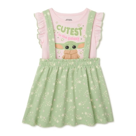Star Wars The Mandalorian Baby Girls & Toddler Girls Pinafore Dress, 2-Piece Outfit Set, Sizes 12M-5T
