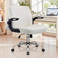 thumbnail image 3 of COOLHUT Criss Cross Chair with Flip-Up Arms and Wheels, Moveable Back Cushion Wide Seat Office Desk Chair, Swivel Cross Legged Chair for Home Office, Study, Vanity, Velvet Fabric, Beige, 3 of 15