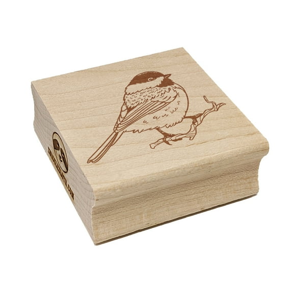 Black-Capped Chickadee Bird on Branch Square Rubber Stamp Stamping Scrapbooking Crafting - Small 1.25in