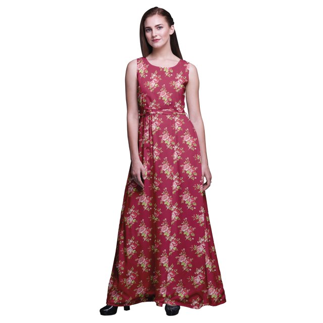 Bimba Robe Longue Décontractée Sans Manches à Col Rond pour Femmes, Imprimé Floral, X-Grand