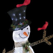 Alpine Corporation 74 (Over 6 Feet Tall) Outdoor Mesh Snowman Yard Decor with Red Birds and 100 Cool White LED Lights, Christmas Holiday Lighted Sculpture
