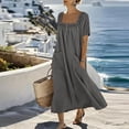 thumbnail image 5 of Ruimatai Women's Square Neck Gathered Short Sleeve Half-Button Loose Fit Casual Maxi Dresses with Pockets for Women Beach & Vacation Wear, 5 of 8