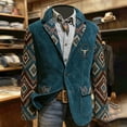 thumbnail image 5 of DGMIOCS Men's Corduroy Western Print Blazer Vintage Single Button Coat Long Sleeve Jacket with Pockets Navy L, 5 of 5