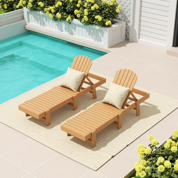 WestinTrends Dylan Classic Adirondack Poly Reclining Chaise Lounge (Set of 2), Teak