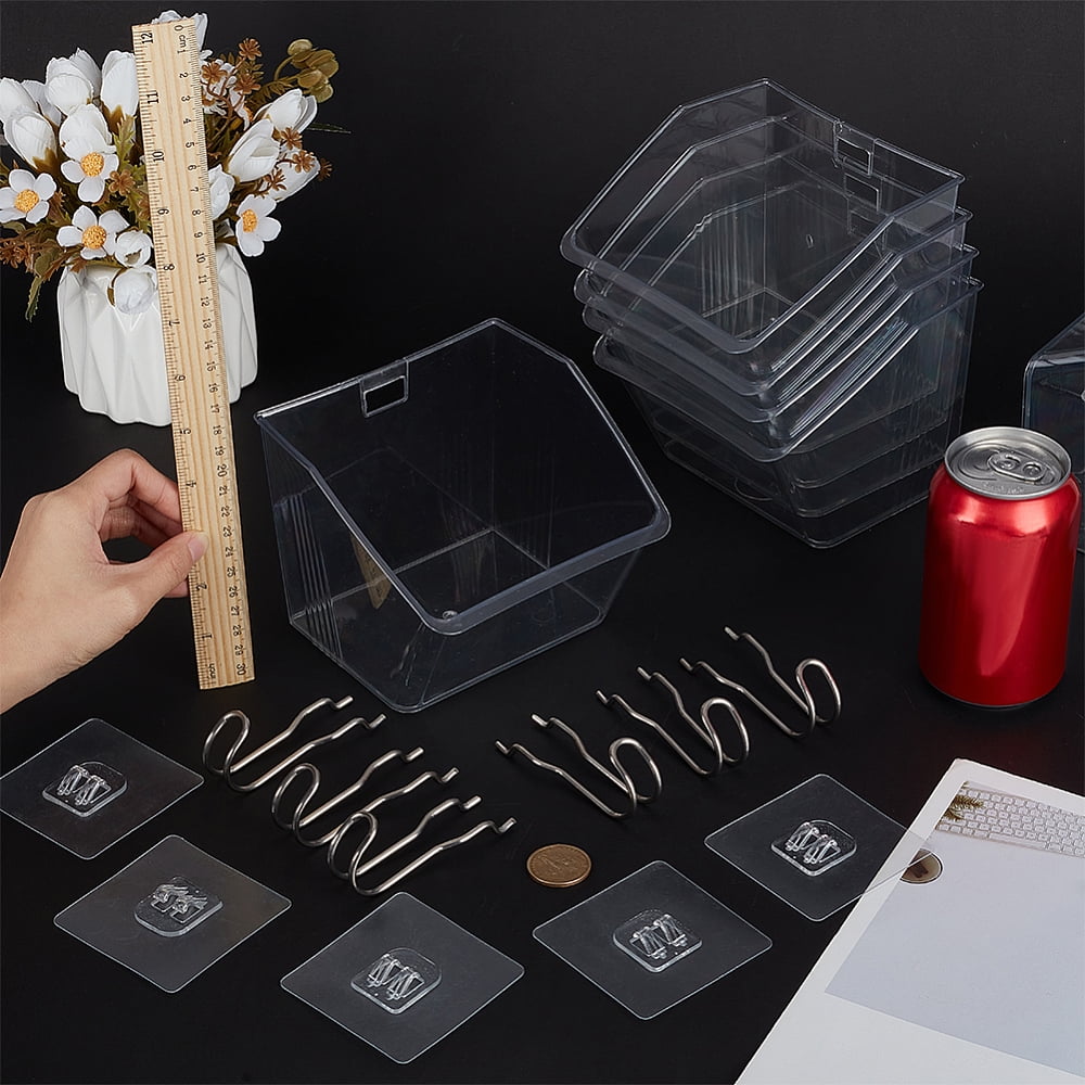 1 Set Pegboard Hooks Kits with 201 Stainless Steel Hook Hangers & Plastic Storage Box Stainless Steel Color 140x136.5x115mmDIY