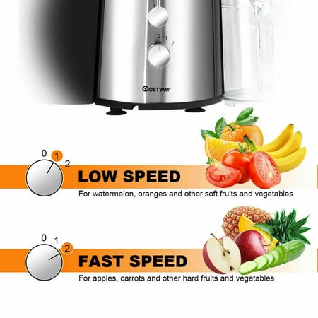 Costway - Electric Juicer Wide Mouth Fruit & Vegetable Centrifugal Juice Extractor 2 Speed - Black + Silver
