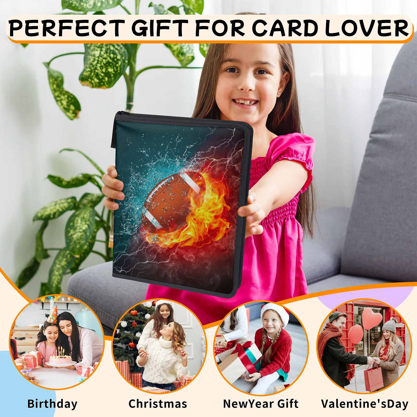 9 Pocket Card Binder Zip Trading Card Binder Portfolio with 50 Refillable Pages 900 Cards Holder for Sports Cards Game Cards