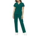 thumbnail image 3 of Pxxlle Scrubs for Women Set Loose Fit V Neck Nursing Uniform Comfy Drawstring High Waistband Pants Solid Color Medical Workwear Green XXL, 3 of 9