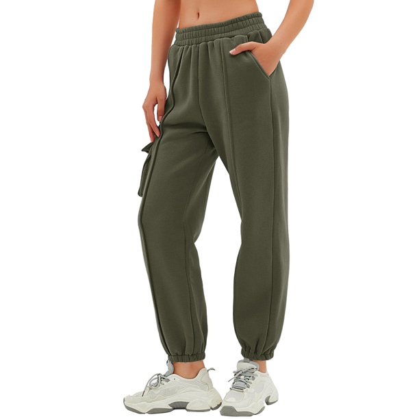 Gibobby Pantalones para mujer Pantalones de chándal cargo para mujer, pantalones de chándal holgados informales de forro polar de cintura alta(Verde,CH)