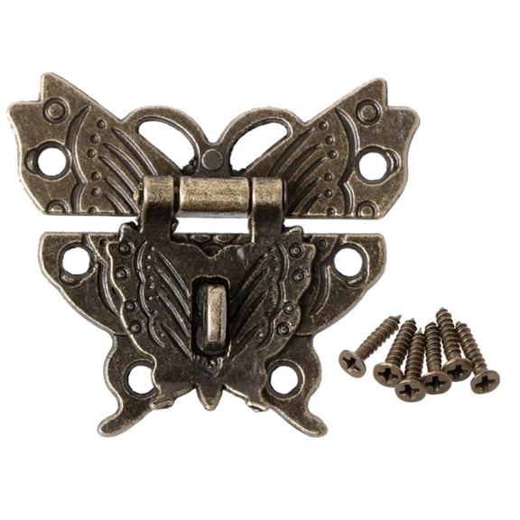 Retro Vintage Butterfly Latch Hasp Wooden Jewelry Box Case Lock Pad Chest Lock