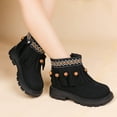 thumbnail image 4 of Girls Fringe Ankle Boots Casual Suede Boho Embroidery Retro Fall Winter Dress Booties Round Toe Lug Sole Kids Western Boots 1 Big Kid Black, 4 of 7