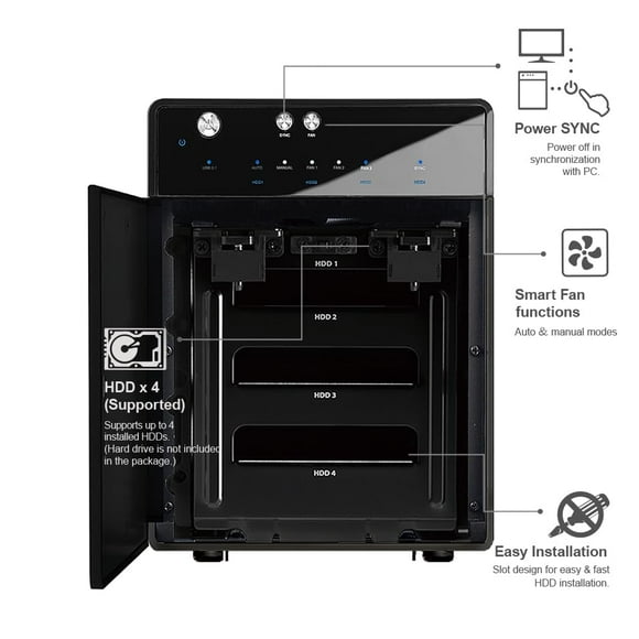 Mediasonic USB 3.2 4 Bay 3.5 SATA Hard Drive Enclosure - USB 3.2 Gen 2 10Gbps Type C | USB-C (HF7-SU31C) Support 22TB HDD