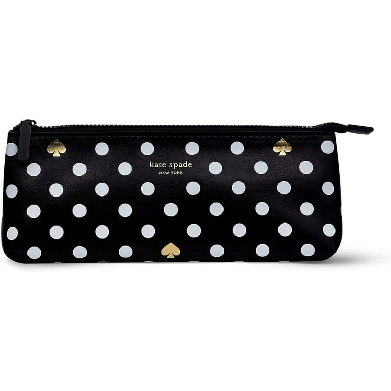 Kate Spade New York Pen and Pencil Case with School Supplies, Zip Pouch  Includes 2 Pencils, Sharpener, Eraser, and Ruler, Polka Dots (Black/White)