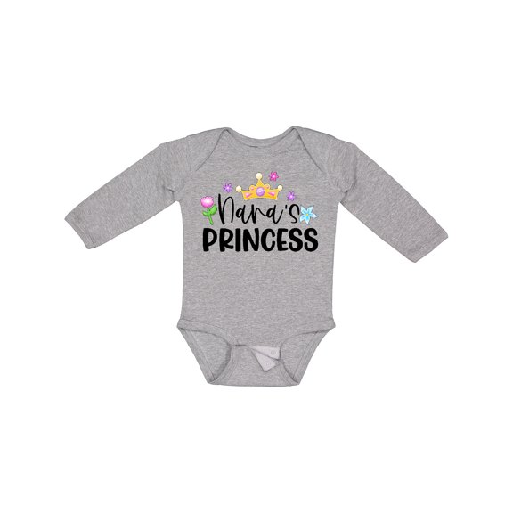 Inktastic Nana's Princess Crown and Flowers Girls Long Sleeve Baby Bodysuit