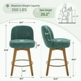 thumbnail image 6 of WOOW DEPOT 26" Swivel Chenille Bar Stools Set of 2, w/ 3.9" Thick Large Seat & Mid-Back & Wood Legs, Upholstered Fabric Modern Island Counter Barstools Armless Kitchen Pub Chair, Sage Green, 6 of 13
