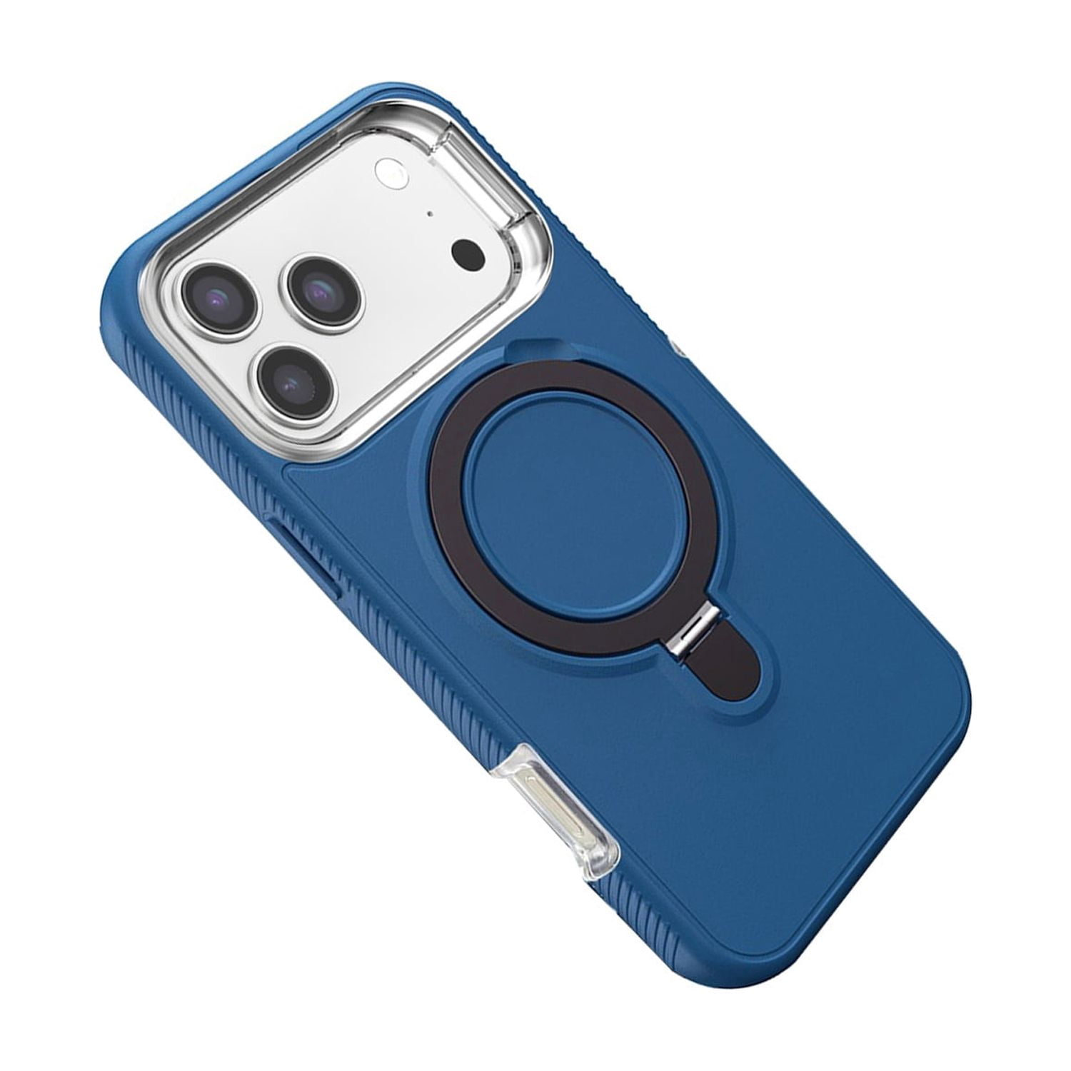 Rugged Shockproof Cover with Folding Stand and Wireless Charging Compatible for iPhone 17 Pro Max - Blue