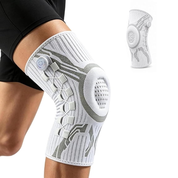 VOUKER Knee Sleeve, Adjustable Compression Knee Support with Dial and Side Stabilizers for Running Workout
