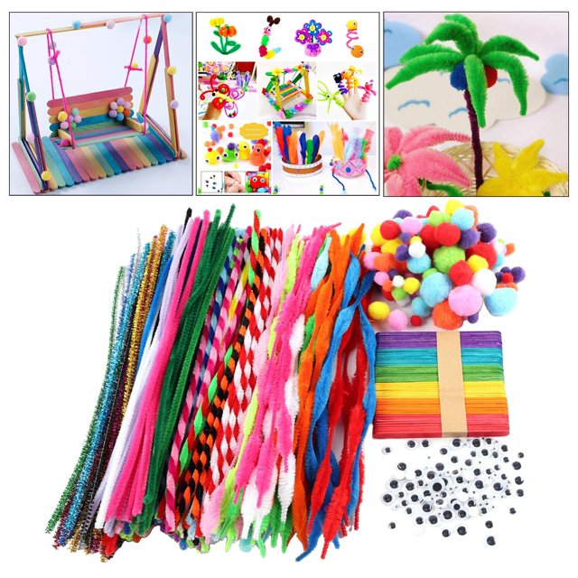 Suministros de Artesanías Y Artesanías para Niños Pequeños, Kits de Artesanía de Bricolaje Conjunto de Arte con Limpiadores de Tubos, Pom Poms, Ojos G un Soledad Kits de artes y manualidades