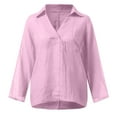 thumbnail image 7 of Babysbule Womens Tops Long Sleeve Women's Fashion Solid Color Tops Long Sleeved Loose Cotton And Linen Loose Shirt Blouse V-Neck Casual Tops, 7 of 7