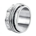thumbnail image 2 of Stainless Steel Flower Pattern Wide Style Rotating Spinner Anxiety Pressure Rlief Band Ring, 2 of 9