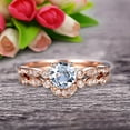 thumbnail image 1 of 1.50 Carat Round Cut Aquamarine Bridal Set Engagement Ring With Matching Band 10k Rose Gold Art Deco Vintage Look, 1 of 5