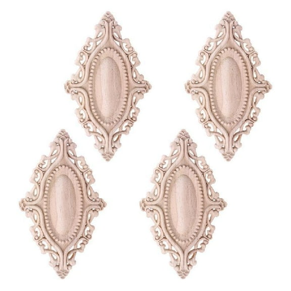 SIEYIO 4pcs Wood Carved Onlay Applique Oval Carving Flower Unpainted Frame Furniture Wall Door Woodcarving Decoration
