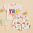thumbnail image 3 of Baby Toddler Boys Summer Outfit 6 12 18 24 Months 2T 3T 4T 5T 6T 7T Kids Boy Shorts Set Short Sleeve Crew Neck Embroidery Lobster T-shirt with Shorts Clothing Set, 3 of 9
