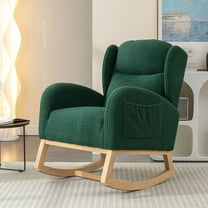 S-HOME Teddy Fabric Rocking Chair With Eucalyptus Legs, 38 Inches Deep, Ergonomic Backrest for Living Room