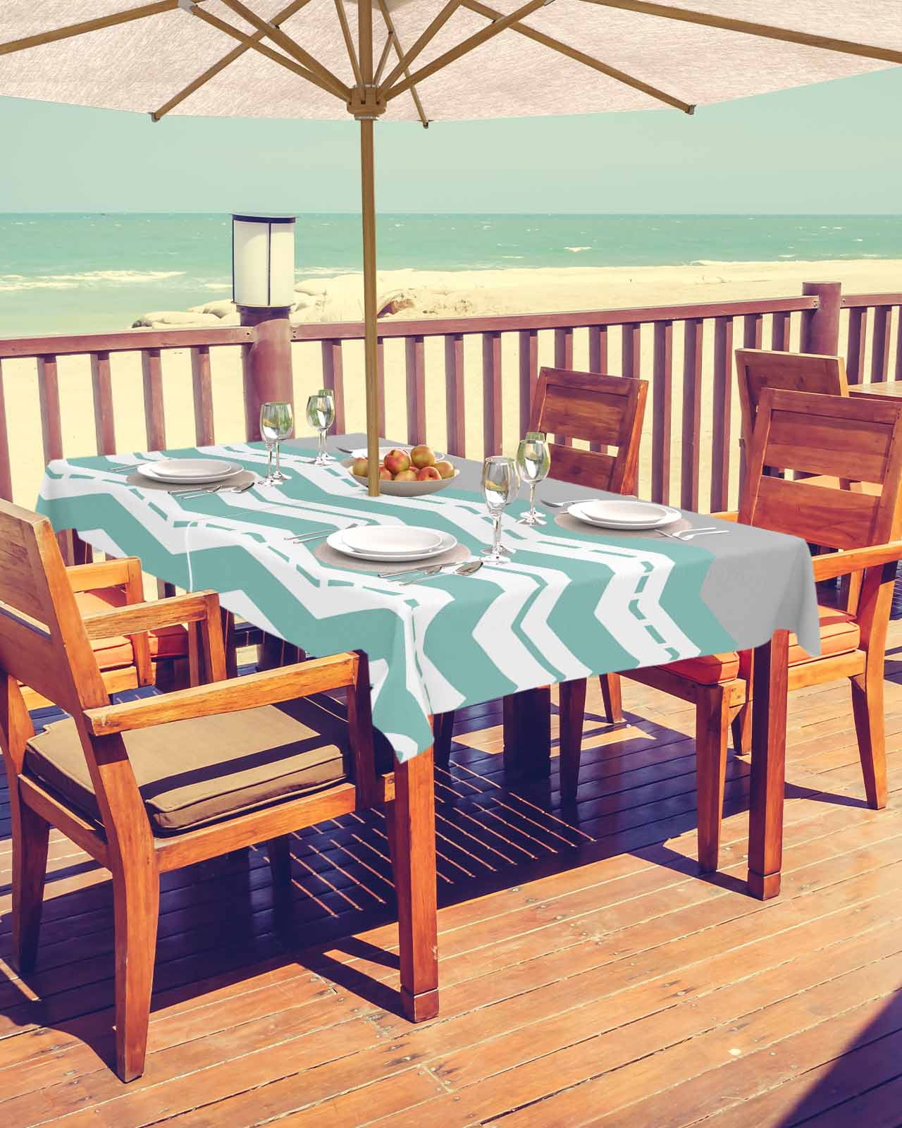 Fsddascl Turquoise Chevron Outdoor Tablecloth - 60x120 Inch Rectangle  Dining Table Cover, Geometric Grey Wavy Striped White Waterproof Outdoor  Table ..., image size:1280x1600