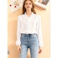 thumbnail image 4 of Women Dressy Casual Blouse Business Long Sleeve Tops Ruffle V Neck Work Shirt Fall Outfit White XL, 4 of 9