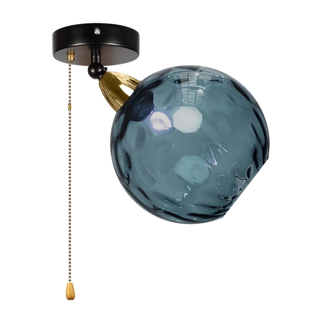 FSLiving Gimbaled Lamp, Zipper Switch 12V RV Decorative Interior Lighting Hallway Light Fixtures Ceiling Mount, E26 2700K Bulb Included Dark Blue Hammered Semi Flush Mount for RV Camper