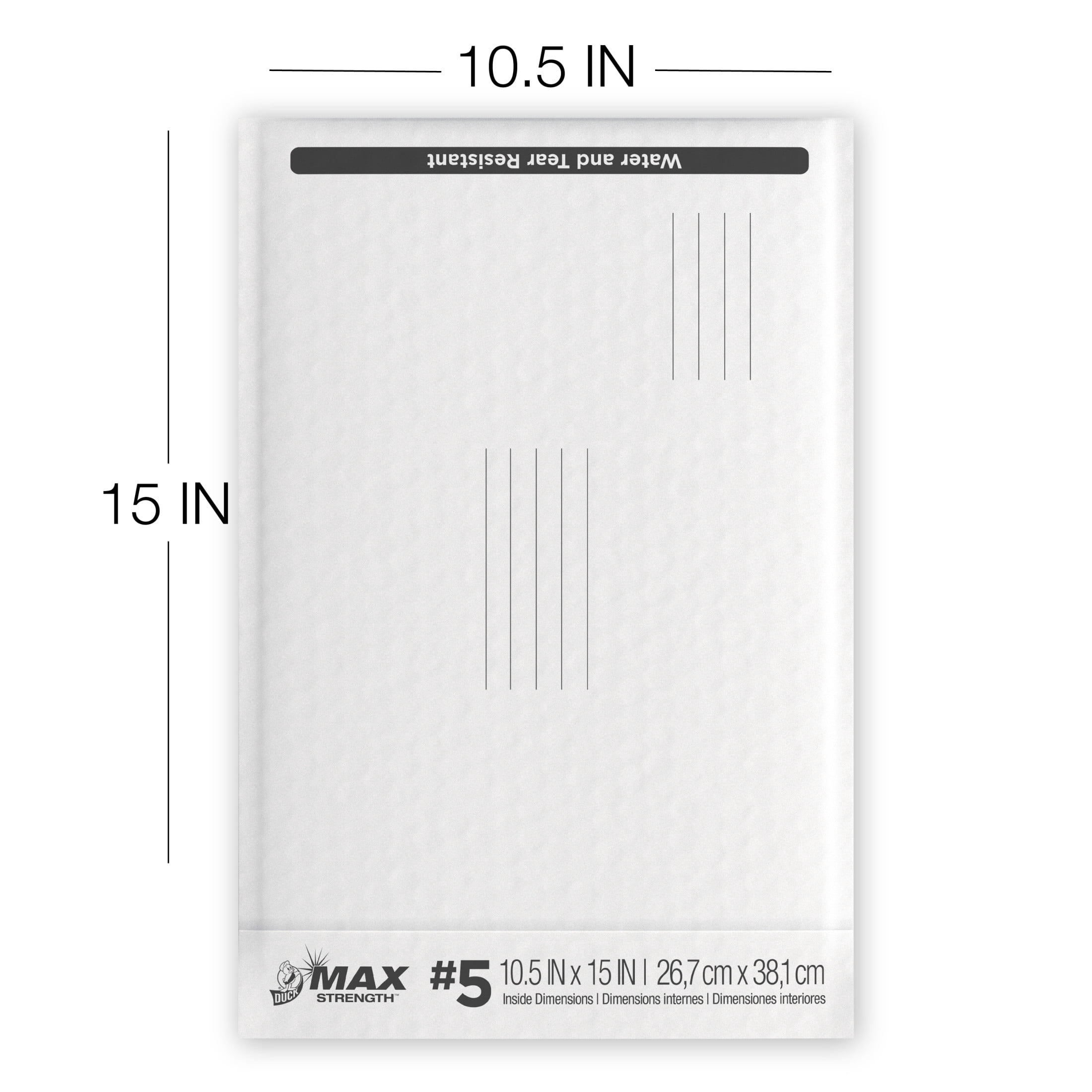 (3 pack) Duck Max Strength Self-Sealing Poly Bubble Mailer #5, 10.5" x 15", Solid White, 8 Pack