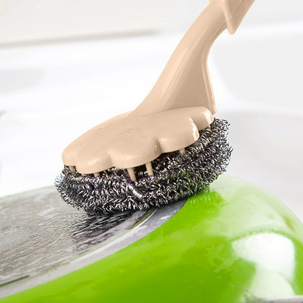 Aparatos de cocina, Accesorios de cocina, Cepillo para ollas de acero inoxidable con mango de madera, Cepillo de cocina, Quitamanchas para ollas, Colgable, Mango largo, Limpieza del hogar, Lavado de o