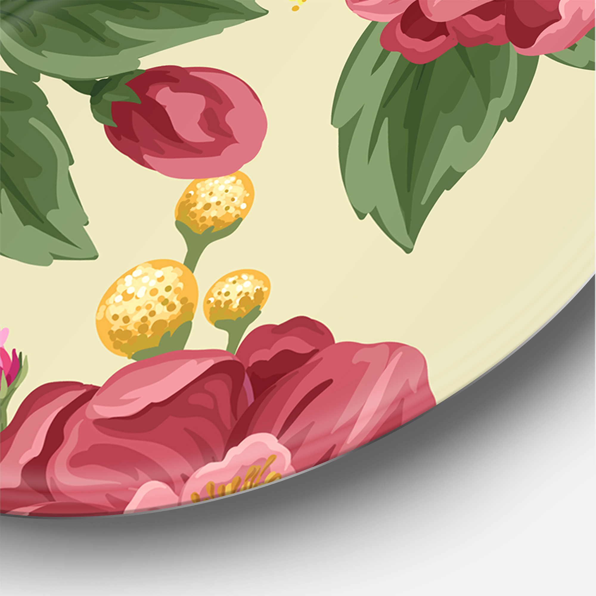 Designart 'Vintage Sweet Peas and Peonies On Beige' Traditional Circle Metal Wall Art 23x23 - Disc of 23