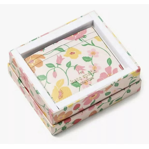 Kate Spade Boxed Madison Strawberry Garden Small Slim Card Holder In Pink Multi