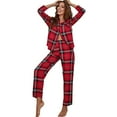 ebukurty Women's Long Sleeve Button Down Pajama Sets Woman Plaid 2