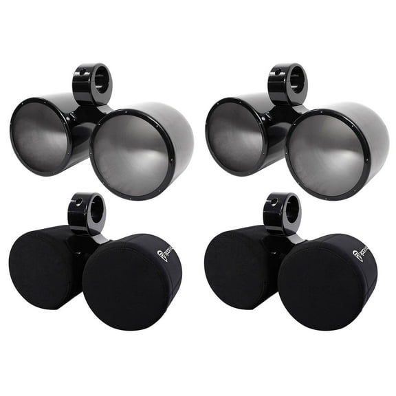 (2) Rockville DMAC80B Dual 8" Black Aluminum Wakeboard Tower Speaker Pods Covers