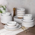 thumbnail image 3 of AmorArc 8.75'' Large Ceramic Pasta Bowls, 36oz Handpainted Stoneware Bowls Set of 4, Microwave&Dishwasher Safe Bowls with Rustic Terracotta Underside for Pasta Salad, White, 3 of 9