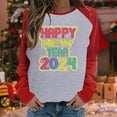thumbnail image 2 of Penkiiy 2024 Happy New Year Women's Classic New Year Print Round Neck Long Sleeve Loose Round Neck Tops XL Gray, 2 of 4