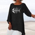 thumbnail image 3 of Gibobby Camisa Elegante Para Mujer Blusa holgada de lino de manga larga de talla grande para mujer, blusa tipo túnica de verano para mujer（Negro， XXL), 3 of 4