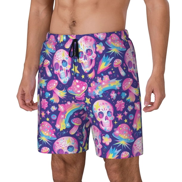 Fotbe Skull rainbow mushroom colorful Traje de Baño para Hombre – Shorts de Natación de Secado Rápido con Forro y Bolsillos-Medium