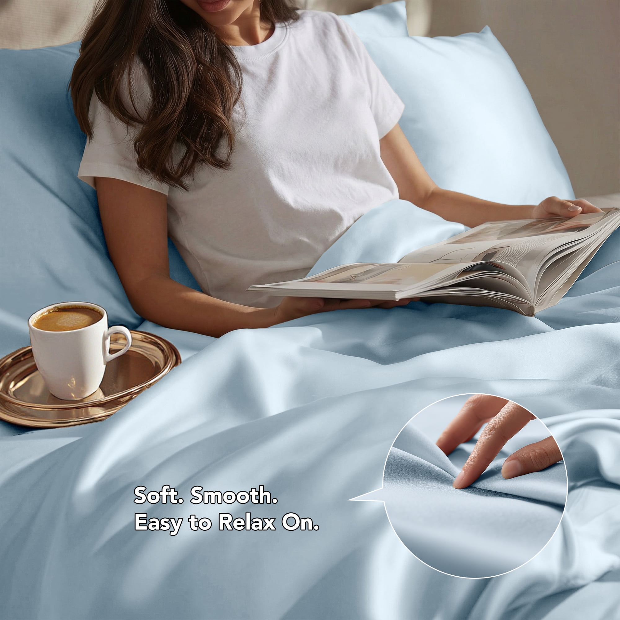 Deconovo Bamboo Fiber Duvet Cover - Soft Cooling and Moisture-Wicking Bedding for Home, Sky Blue, 104"x90"